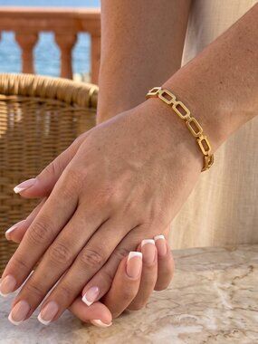 18K Gold Plated 316L Steel Open Link Chain Bangle Bracelet Old Money 2.28"